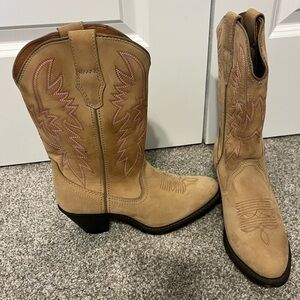Masterson Boot Company Tan/Pink Mid Calf Cowboy Boots Sz 7